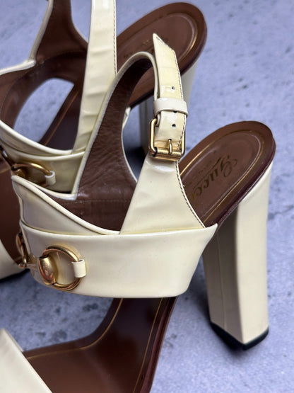 Gucci Leather Alyssa Horsebit Ankle Strap Sandals y2k Rare
