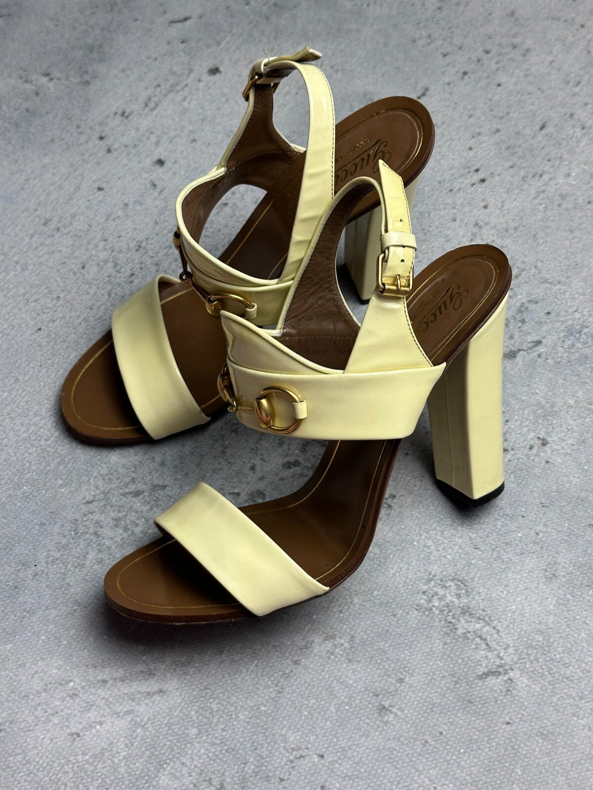 Gucci Leather Alyssa Horsebit Ankle Strap Sandals y2k Rare