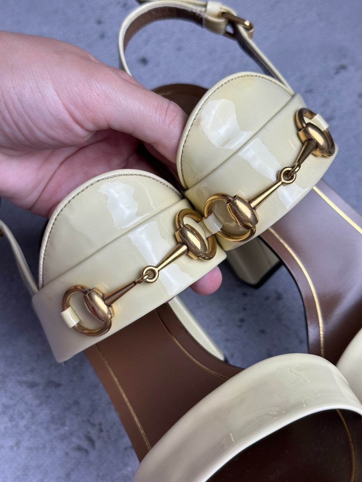 Gucci Leather Alyssa Horsebit Ankle Strap Sandals y2k Rare