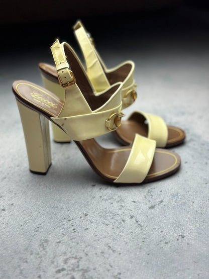 Gucci Leather Alyssa Horsebit Ankle Strap Sandals y2k Rare