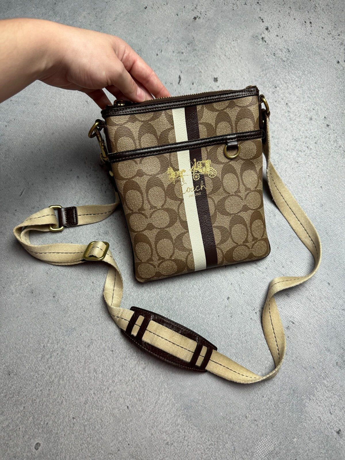 Coach Monogram Stripe Detail Small Crossbody Shoulder Bag