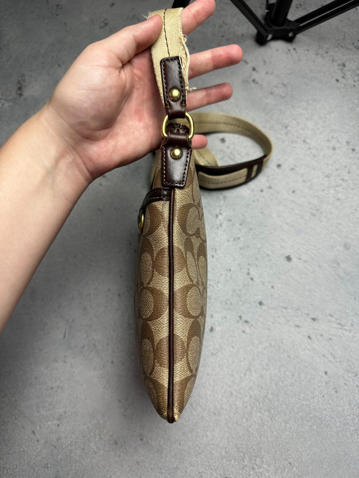Coach Monogram Stripe Detail Small Crossbody Shoulder Bag