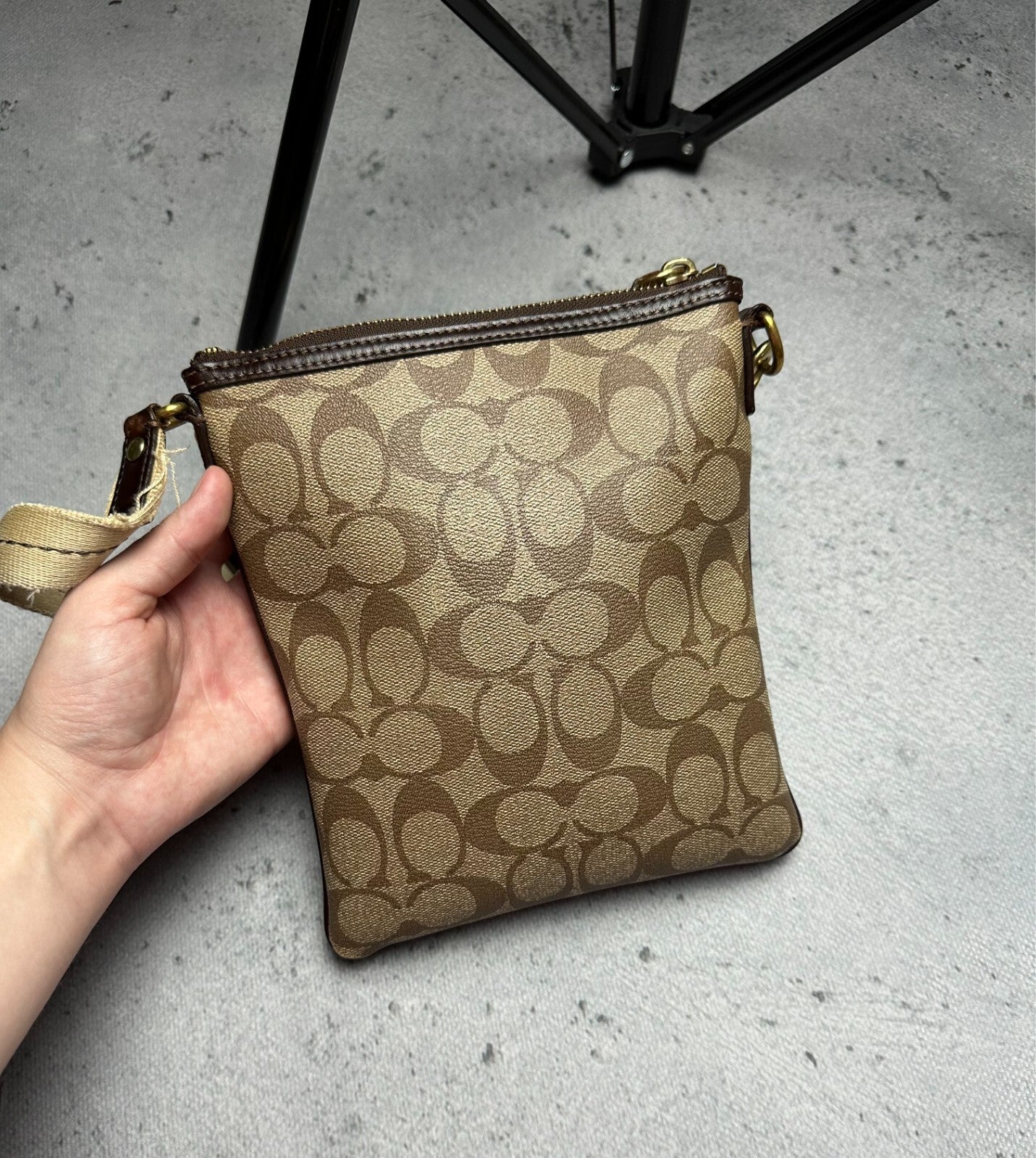 Coach Monogram Stripe Detail Small Crossbody Shoulder Bag