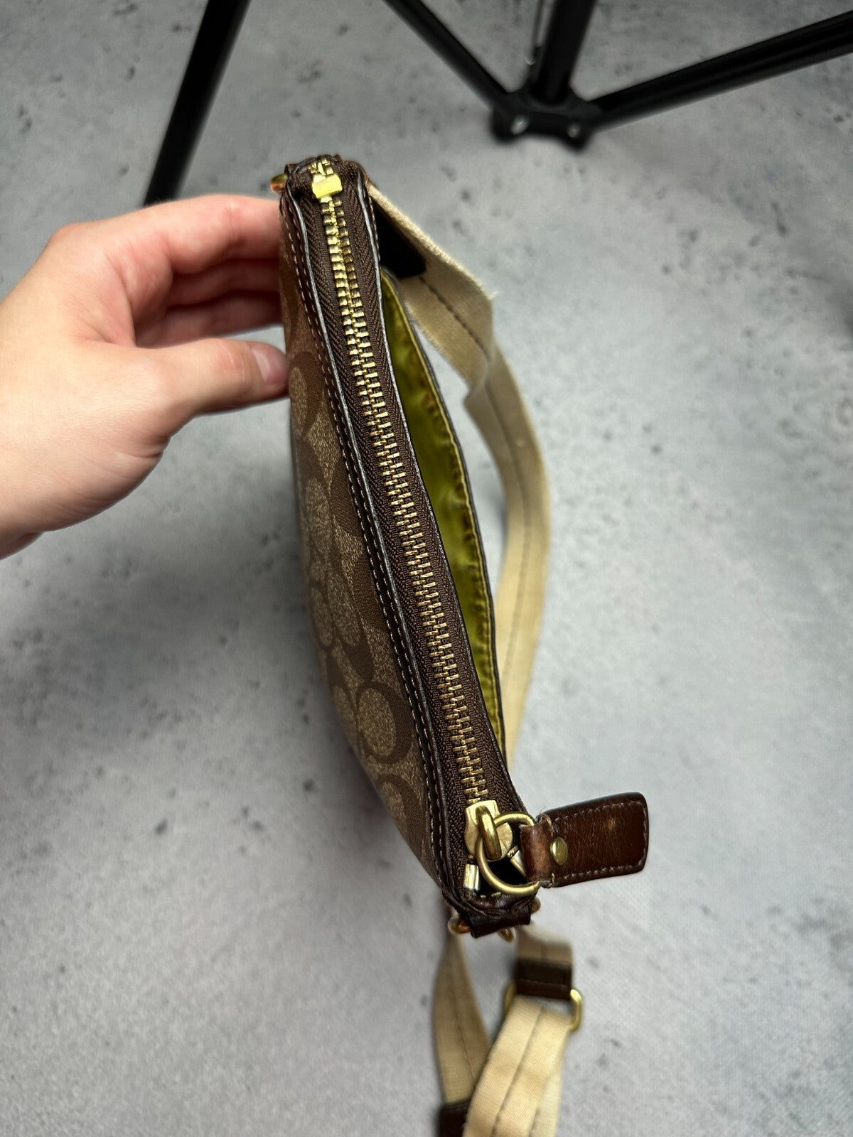 Coach Monogram Stripe Detail Small Crossbody Shoulder Bag