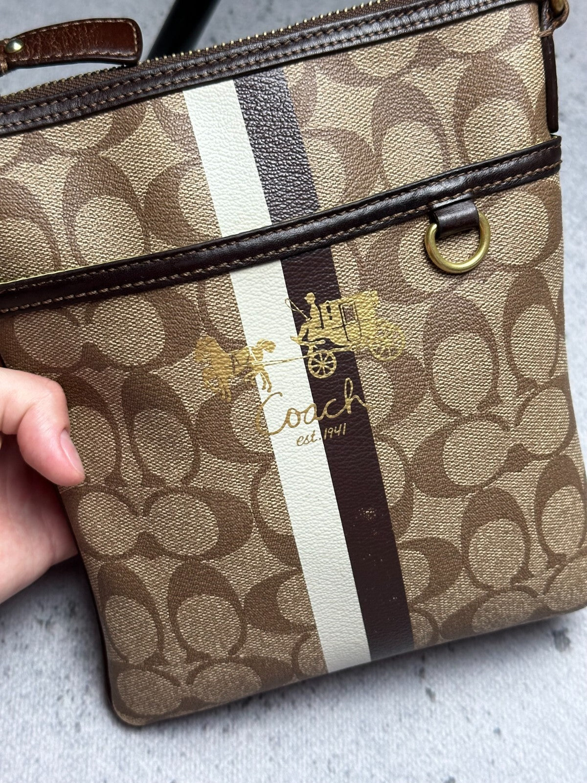 Coach Monogram Stripe Detail Small Crossbody Shoulder Bag