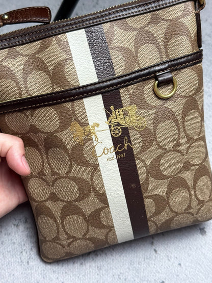 Coach Monogram Stripe Detail Small Crossbody Shoulder Bag