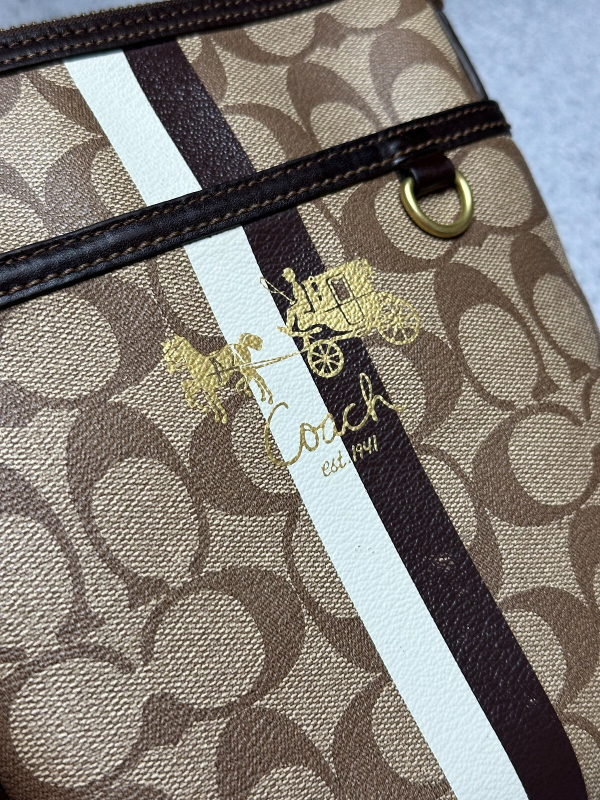 Coach Monogram Stripe Detail Small Crossbody Shoulder Bag
