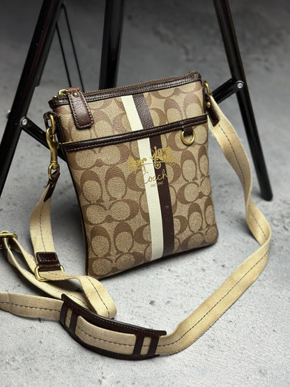 Coach Monogram Stripe Detail Small Crossbody Shoulder Bag