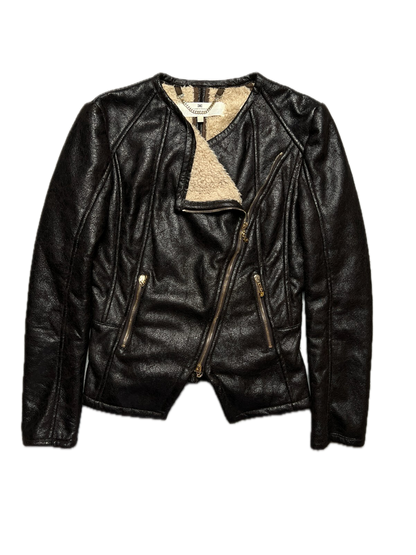 Elisabetta Franchi Fur Zip-Up Jacket Moto Biker Style Zipper