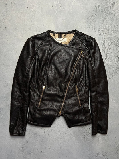Elisabetta Franchi Fur Zip-Up Jacket Moto Biker Style Zipper