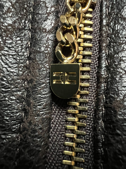 Elisabetta Franchi Fur Zip-Up Jacket Moto Biker Style Zipper