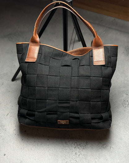 Fossil Emerson Woven Tote Canvas Shoulder Bag Lux Avantgarde
