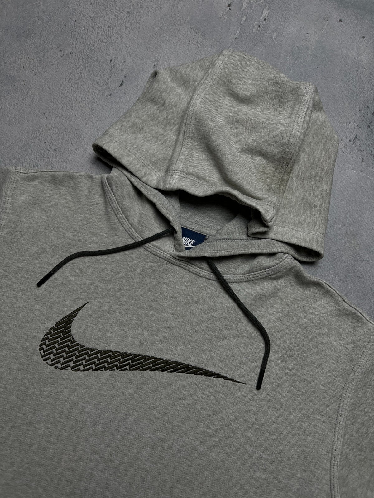 Nike boxy fit vintage hoodie center swoosh logo spellout y2k