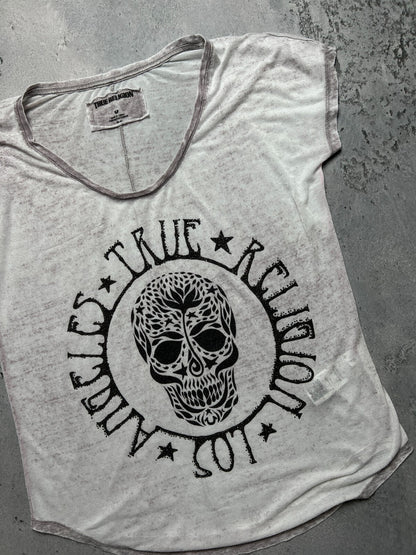 True Religion Skull Los Angeles USA T Shirt Big Logo Y2k Rap