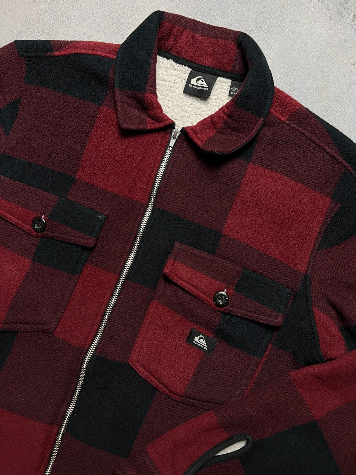 Vintage Quiksilver Checker Flannel Zip-Up Jacket Sherpa y2k
