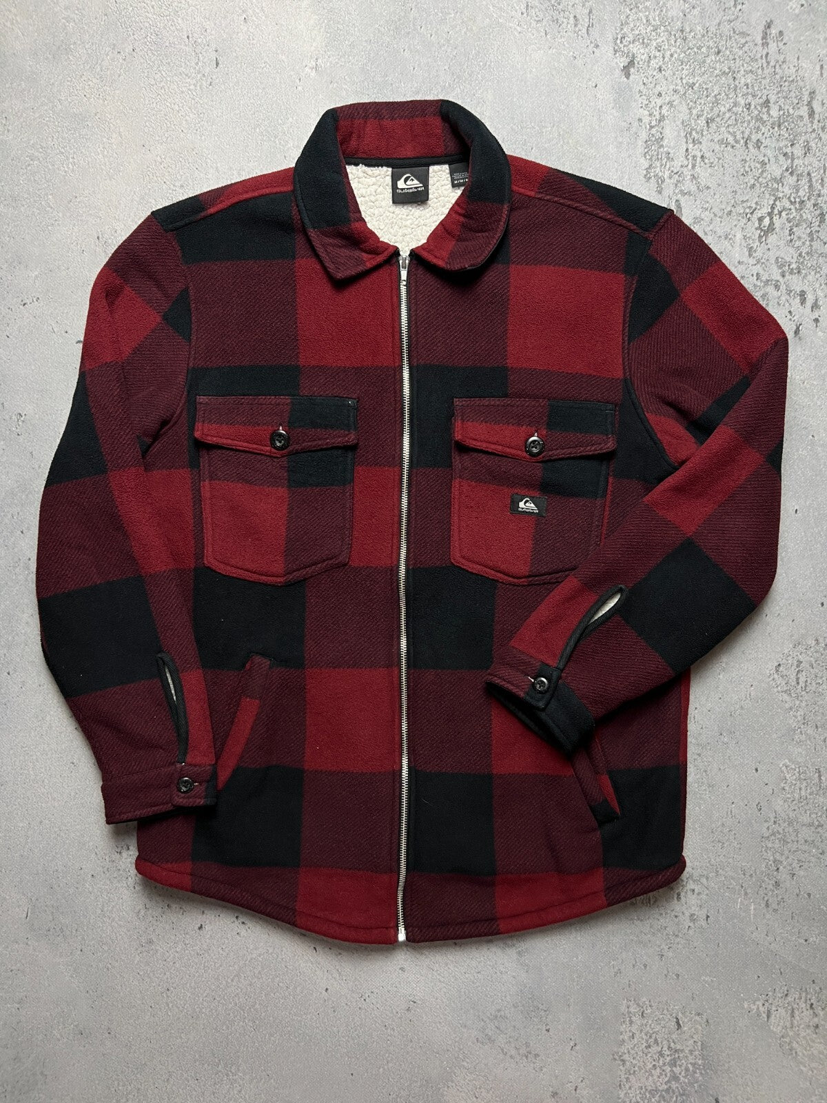 Vintage Quiksilver Checker Flannel Zip-Up Jacket Sherpa y2k