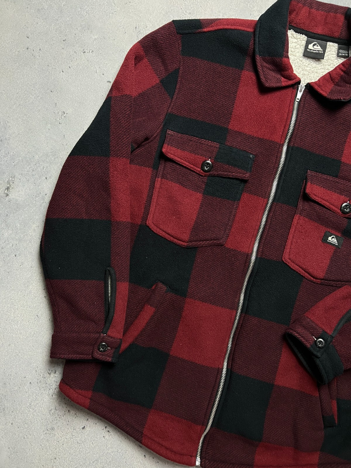 Vintage Quiksilver Checker Flannel Zip-Up Jacket Sherpa y2k