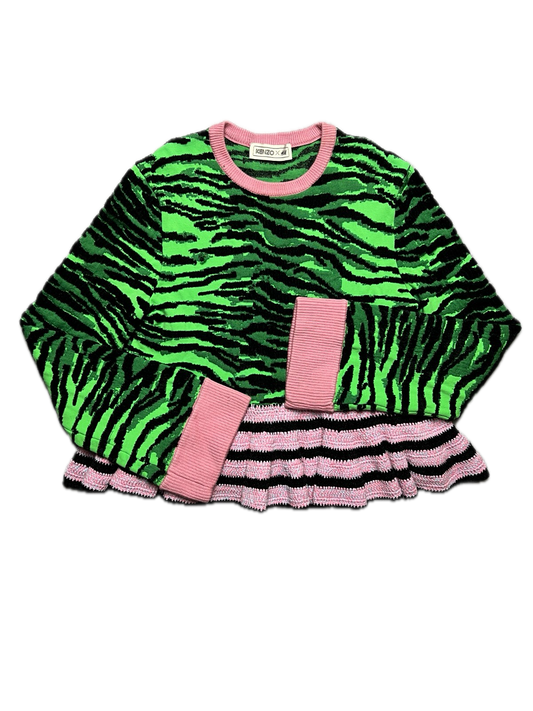 Kenzo x H&M Tiger Stripe Pattern Knit Wool Blend Sweater y2k