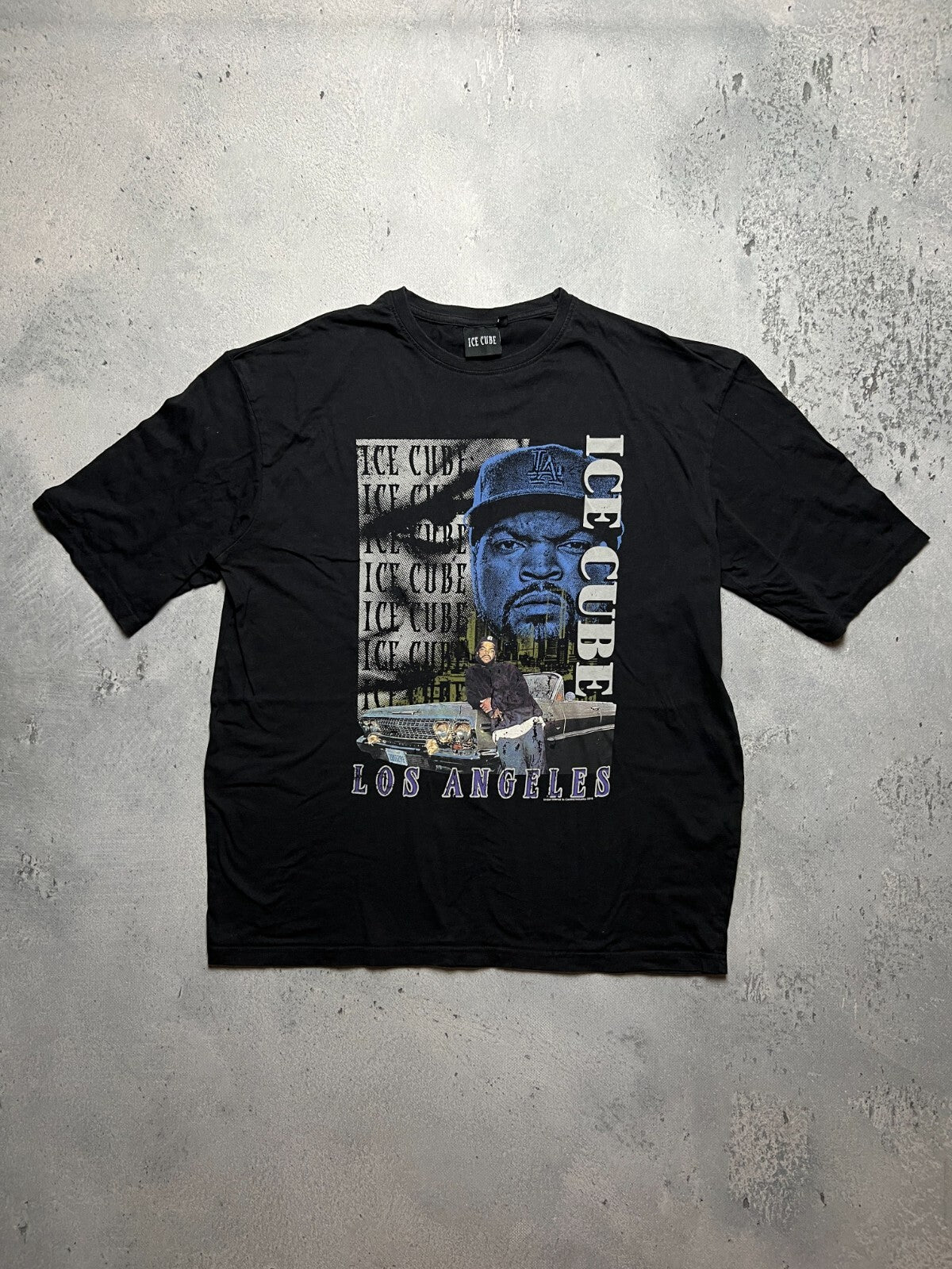 Vintage Style Thrashed Faded Black Rap Tee Ice Cube Hip Hop