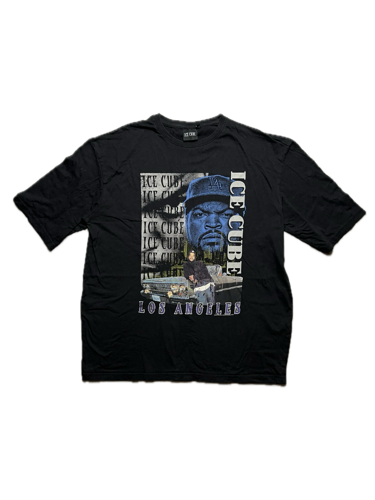 Vintage Style Thrashed Faded Black Rap Tee Ice Cube Hip Hop