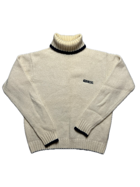 Diesel Vintage Distressed Knitwear Cream Wool Sweater 90's