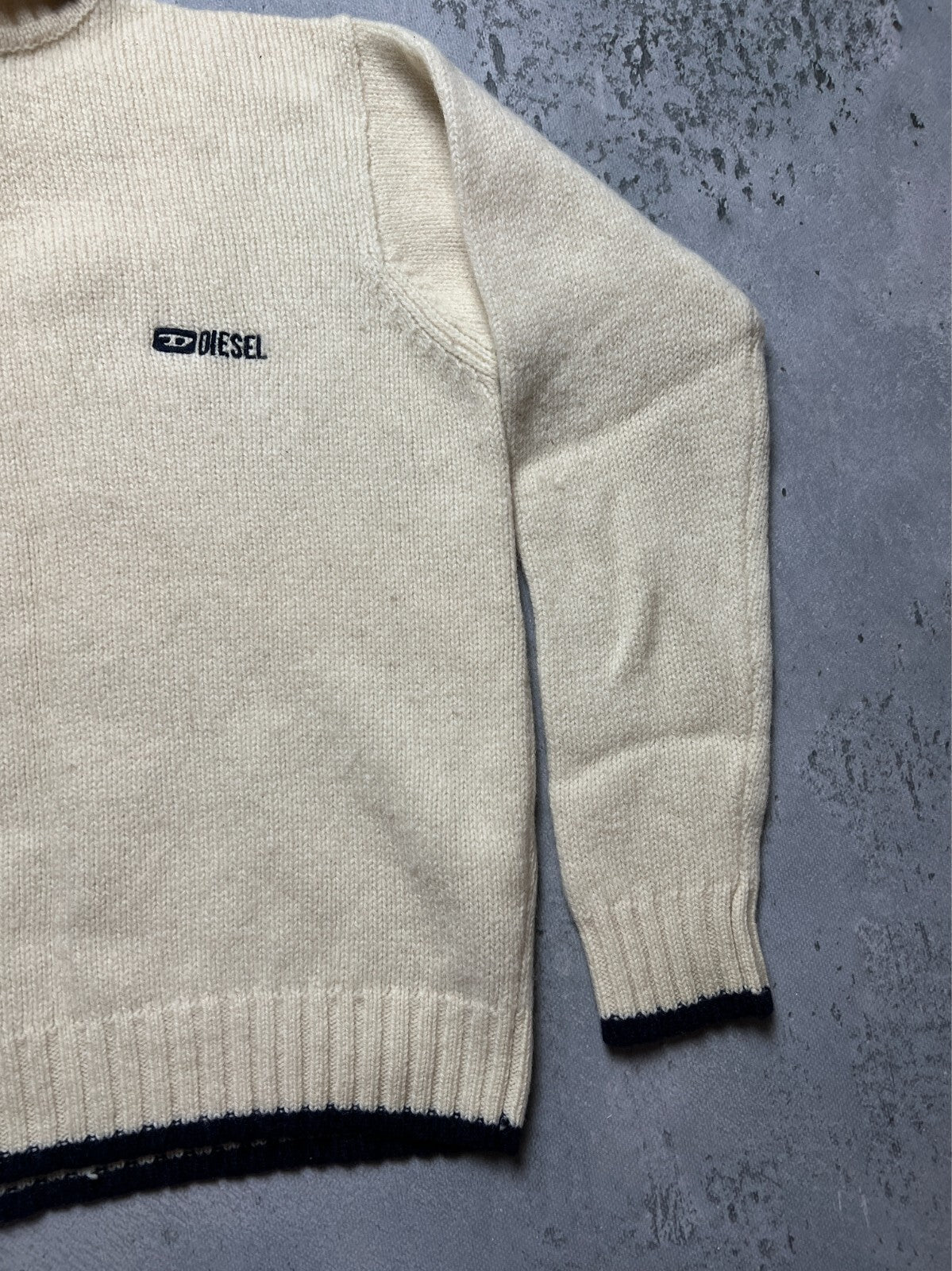 Diesel Vintage Distressed Knitwear Cream Wool Sweater 90's