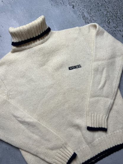 Diesel Vintage Distressed Knitwear Cream Wool Sweater 90's