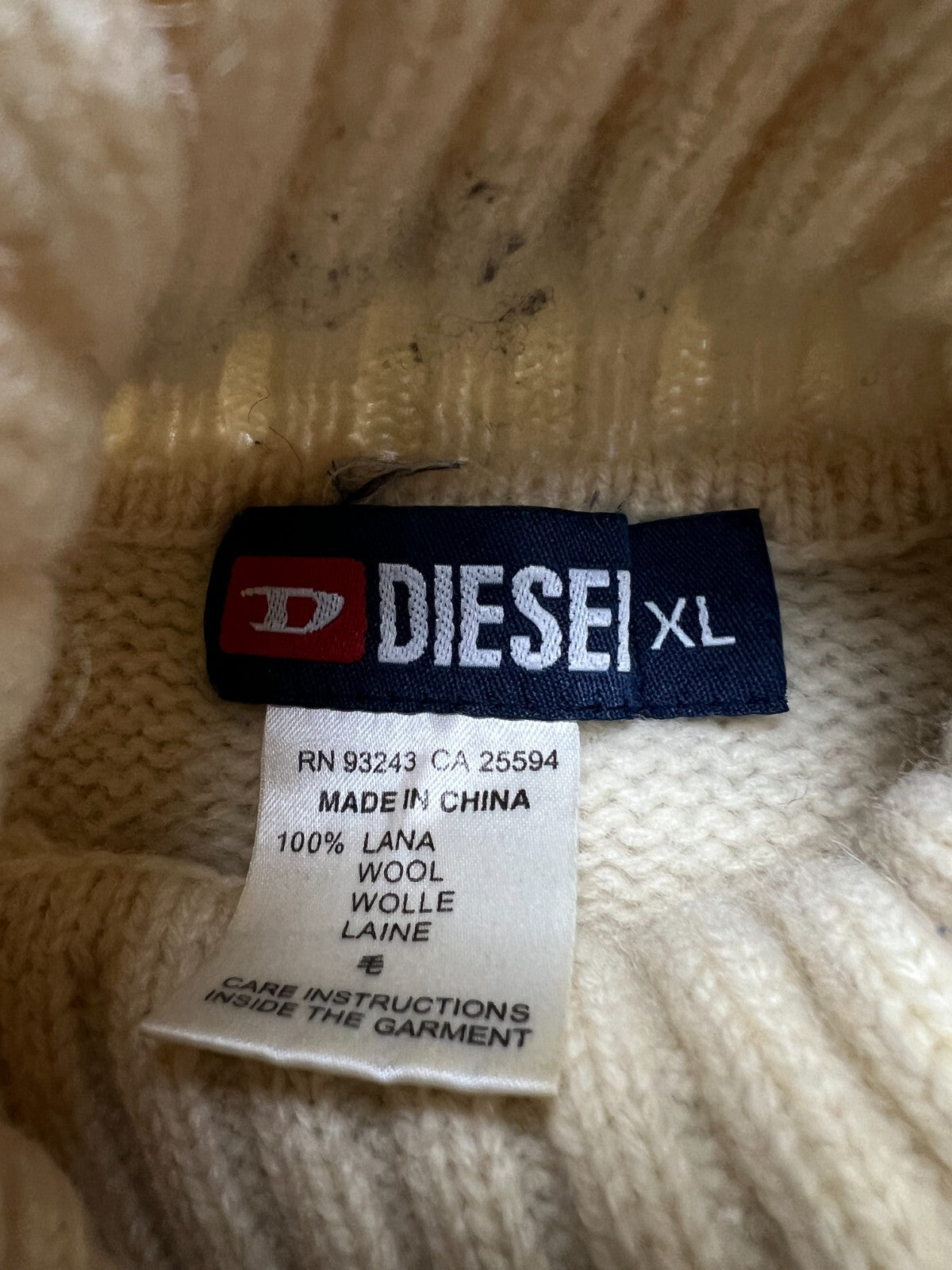 Diesel Vintage Distressed Knitwear Cream Wool Sweater 90's